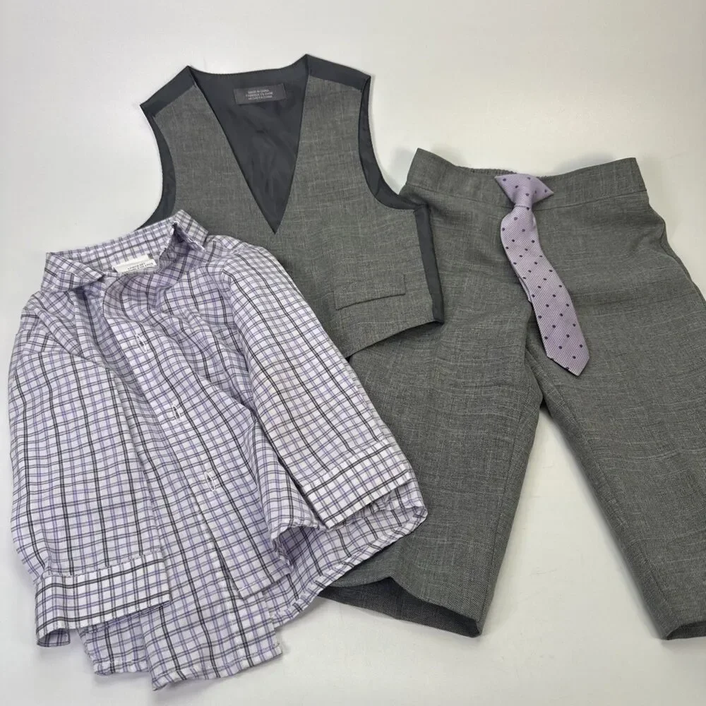 Van Heusen Baby Boy Shirt Vest Pants Tie Outfit 12 Month Gray Purple